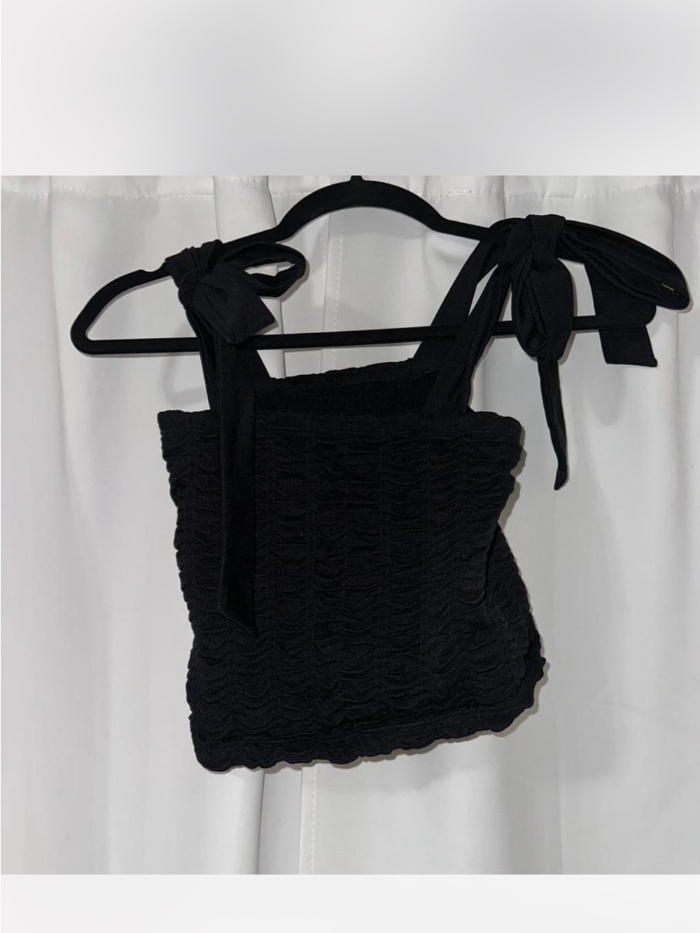 Three Bird Nest Black Smocked Tie-Shoulder Crop Top